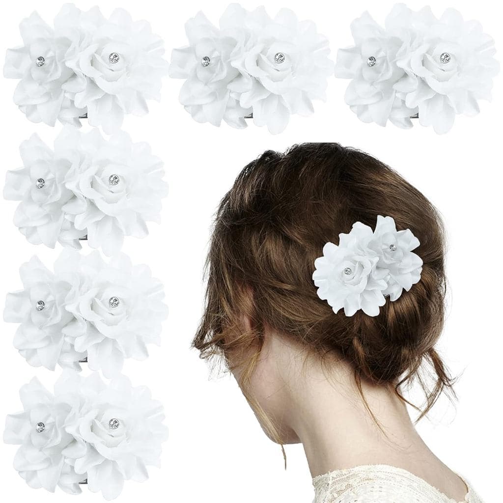 6 Peças de Presilhas de Cabelo com Flores, Presilhas de Cabelo de Cristal, Presilha de Cabelo Floral Branca, Presilha de