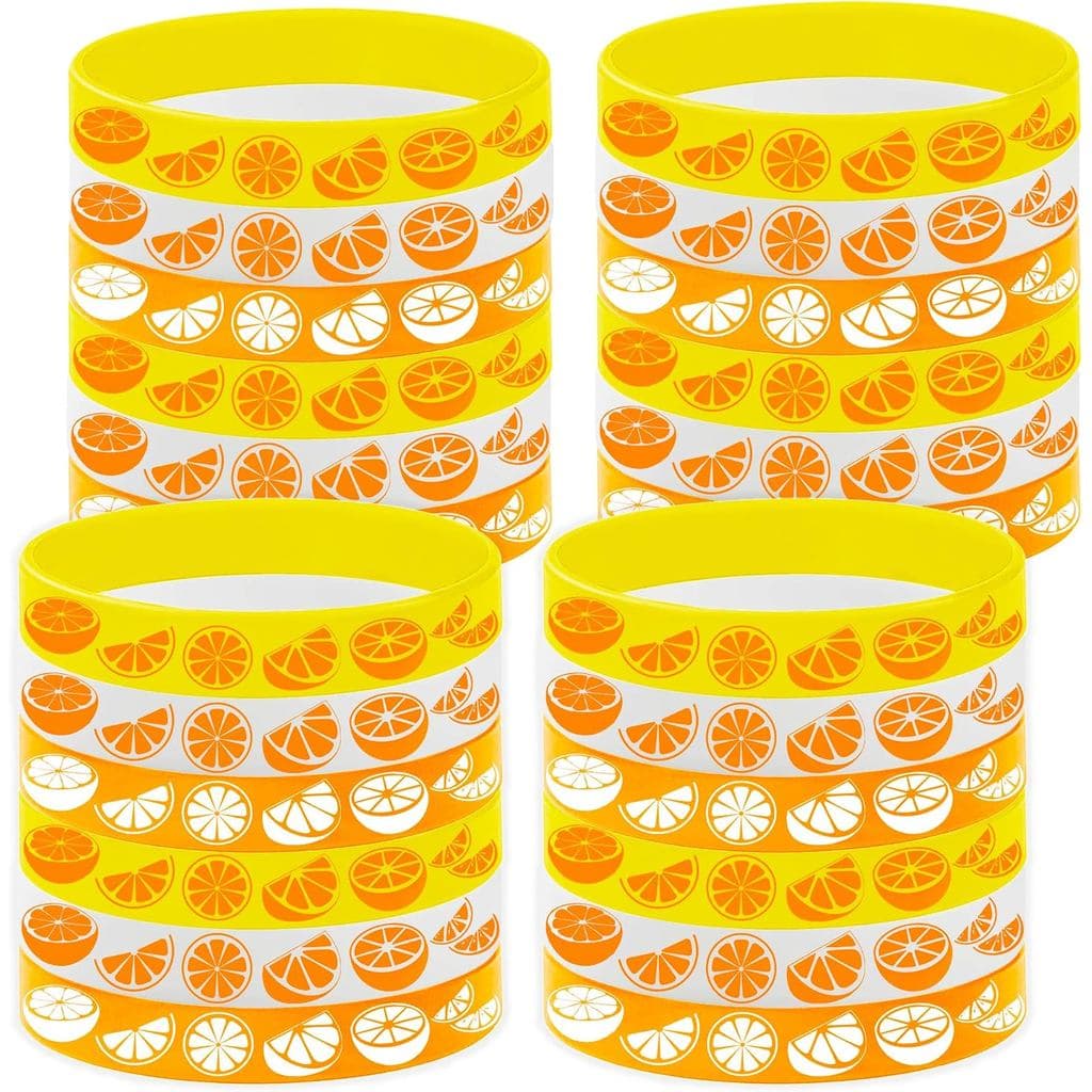 24 Pulseiras de Borracha Temáticas de Laranja Pequena para Festa, Decorações e Suprimentos para Festa de Aniversário com