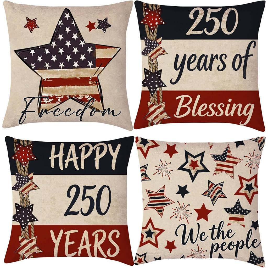 Capas de Almofada Decorativas "Blessing 250th Anniversary America" 18x18 polegadas, Conjunto de 4, com Estampa Desgastad