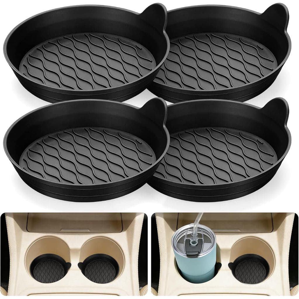 Porta-copos para Carro, Conjunto Universal de 4 Porta-copos Antiderrapantes, Acessórios Internos de Silicone Preto para
