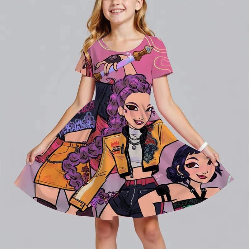Crianças Huntrix Kpop Demon Hunters 3D Cartoon Print Vestidos Moda 2026 Verão Casual Meninas Adolescentes Mais Vendidos