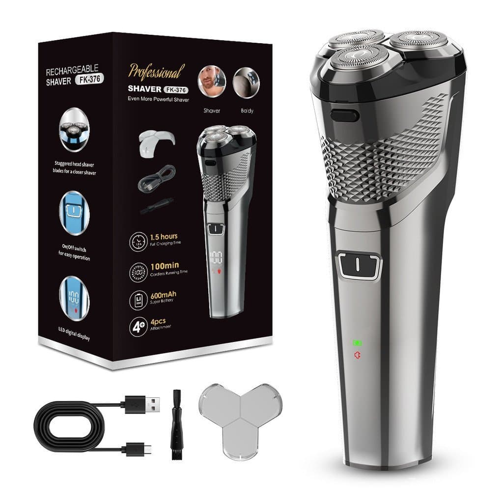 Barbeador elétrico flutuante de três lâminas, totalmente lavável, barbeador masculino inteligente com carregamento rápid