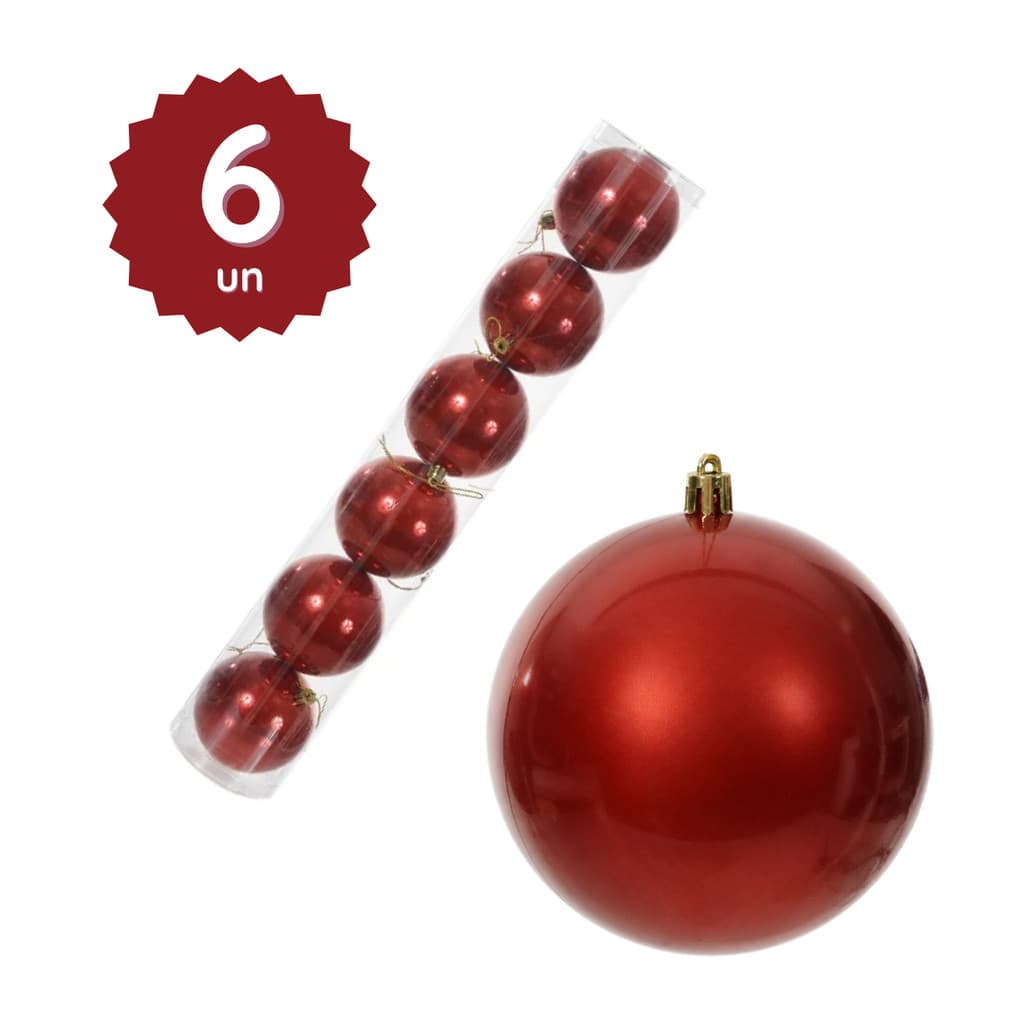 Kit 6 Bolas de Natal 8cm Vermelha Perolada Enfeite Pendente Árvore Decoração Natalina Luxo