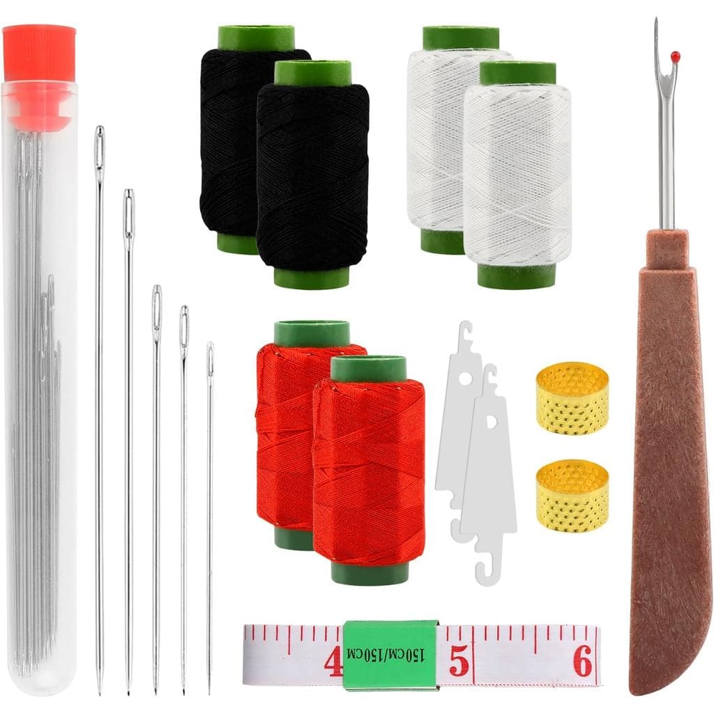 Rivonthex Conjunto de Ferramentas de Costura de Aço com Olhal Grande de 37 Peças, Kit de Agulhas de Aço com Olhal Grande