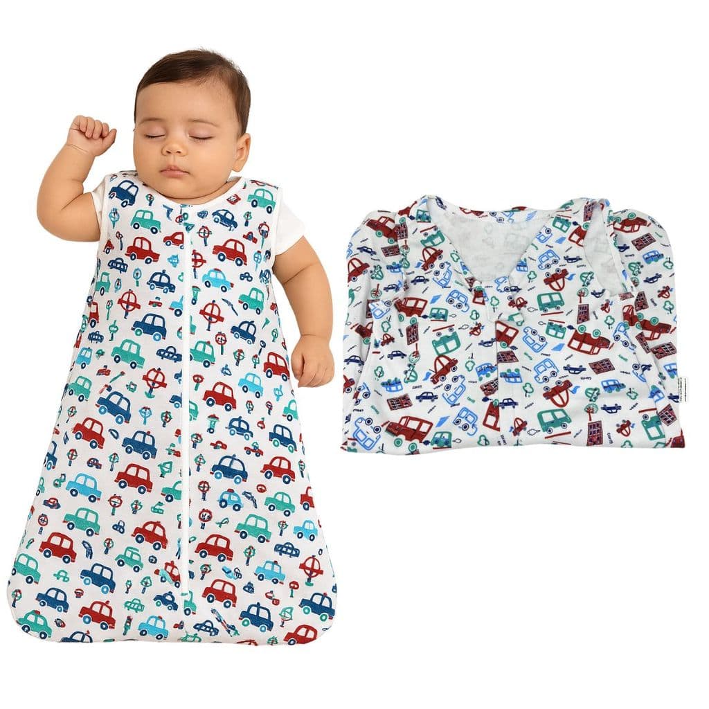 Saco de Dormir Casulo Bebê em Algodão com Zíper Carrinho