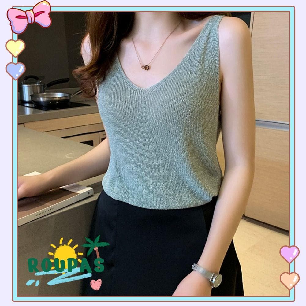 Regatas Femininas ROUPAS , Colete Feminino Casual Elegante , Camisas Regata Com Suspensório De Lantejoulas Sem Mangas De