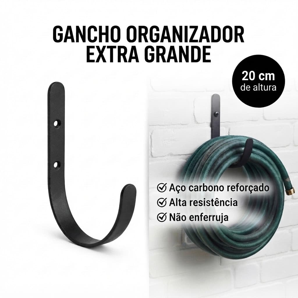 Gancho Multiuso Aço Carbono Guarda Mangueira Jardim Parede Organizador