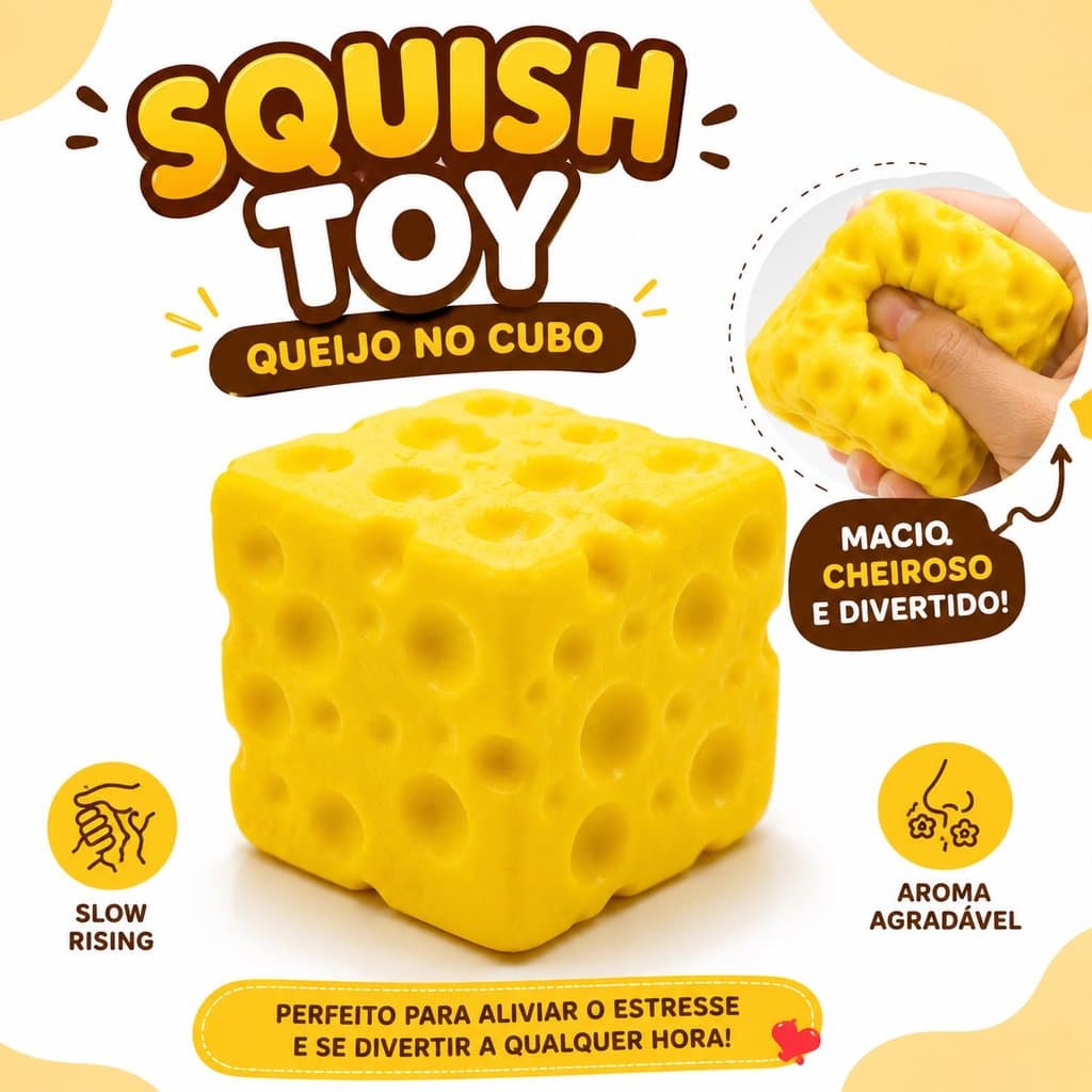 Squish Toy Queijo Cubo Slow Rising Antiestresse Macio Cheiroso Fidget Toy Sensorial Taba