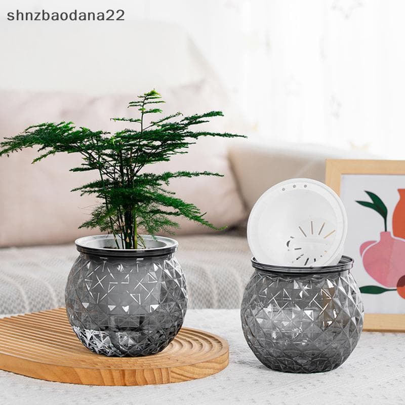 [Shnzd] Mini Vaso De Flores Com Rega Automática Para Tanque De Peixes Vasos De Plantas De Plástico Transparente Planta D