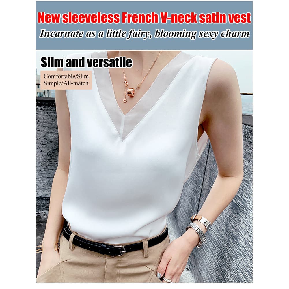 [Para Todas Ocasiões] Camisola Feminina Com Decote Em V Terno Camisa De Fundo Sem Mangas/Moda Feminina/Sem Mangas