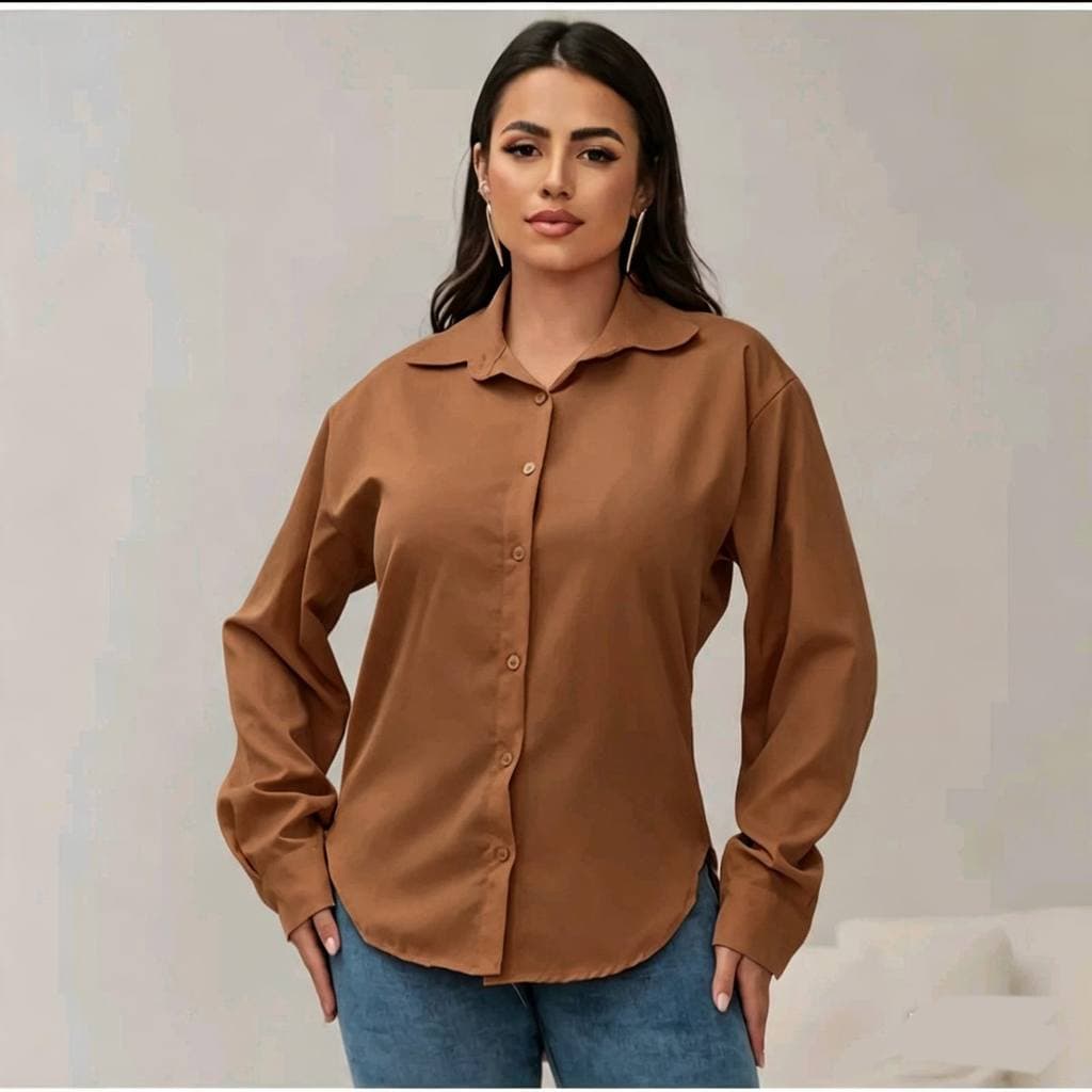 CAMISA SOCIAL FEMENINA LISA TECIDO CREPINHO  Manga Longa  Moda Top (m-g-gg)