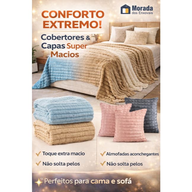 Cobertor Queen Grosso Flannel Utrasoft Aveludado  Fluffy | Willow + 02 Capas de Almofada