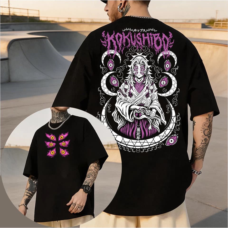 Camiseta Basica e OVERSIZED Kokushibo Upper Moon Hashira Demon Slayer Pilar Anime Unissex