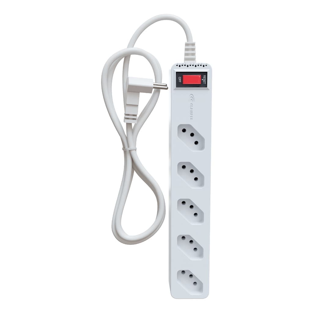iCLAMPER Energia 5 Tomadas LCF Branco Filtro de Linha e Protetor Elétrico DPS Bivolt