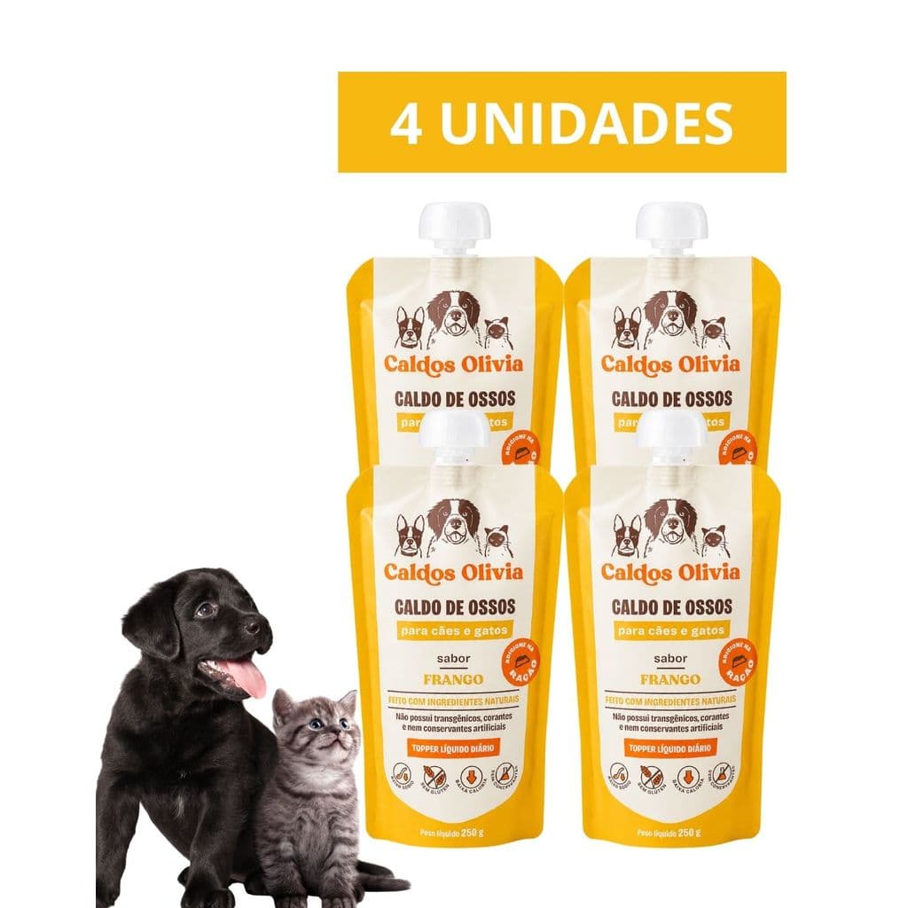 Kit 4un Caldo De Ossos Olivia Para Cães Gatos Pet Sabor Frango Suplemento Natural