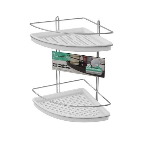 Porta Shampoo Organizador Banheiro Canto 2 Andares Resistente Branco