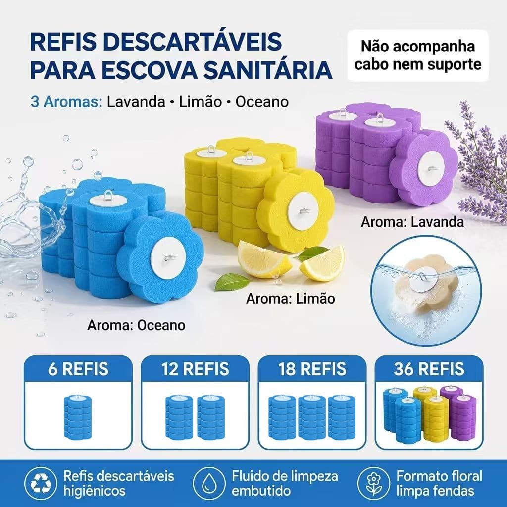 Kit PCT De Refil Descartável para Escova de Limpeza de Vaso | 3 Aromas | 1 Click | Contactless