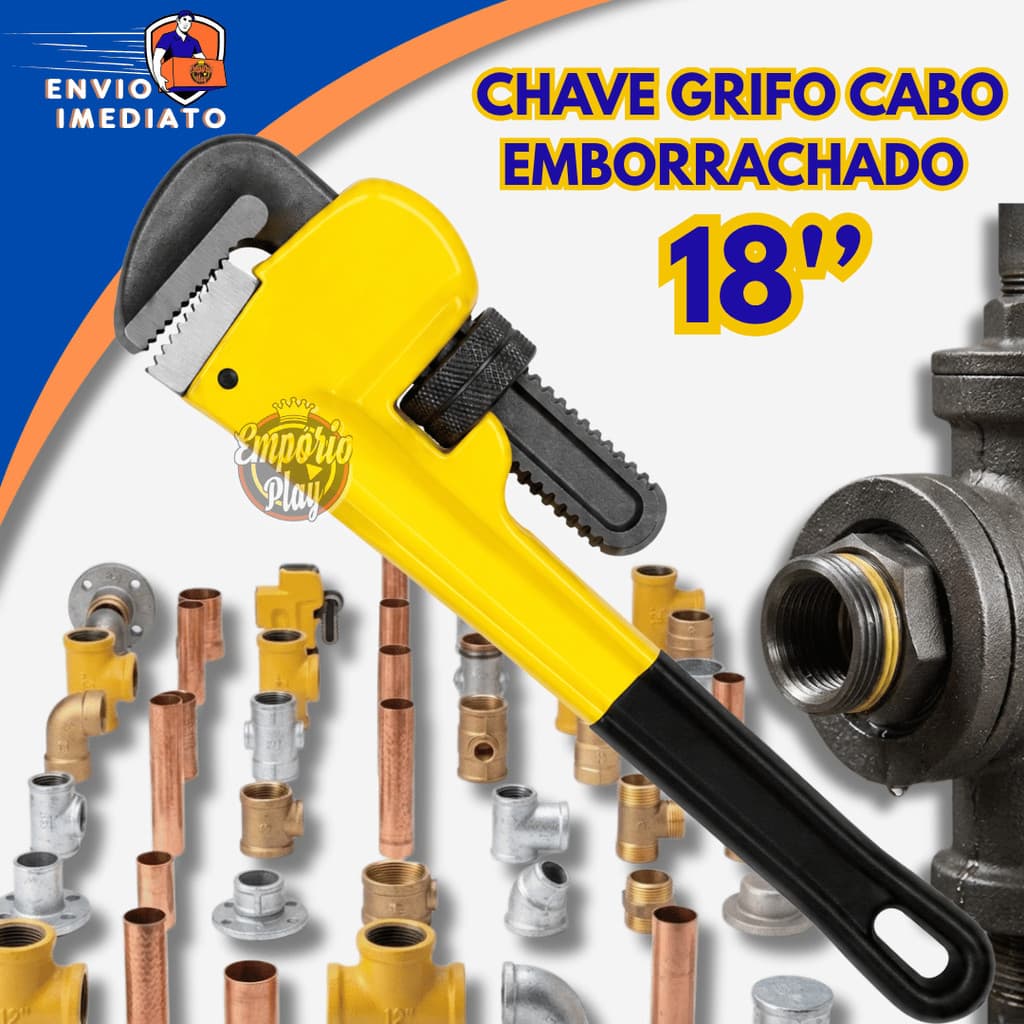 Chave Grifo 18 Polegadas Cabo Emborrachado Ajuste Tamanho Porcas Juntas Canos Tubulações Eficientes