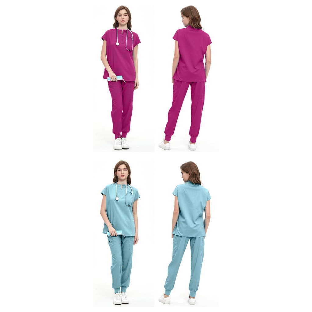 Conjunto de uniforme cirúrgico para salão de beleza com gola alta e mangas curtas, vestimenta de trabalho para médicos,