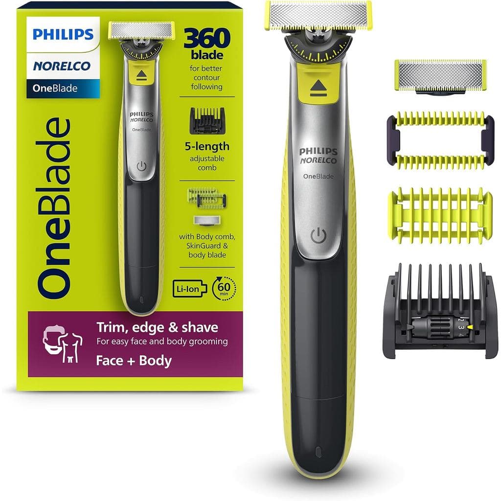 Philips Norelco para rosto e corpo, aparador de barba elétrico, barbeador e aparador, pente ajustável de 5 polegadas, 1