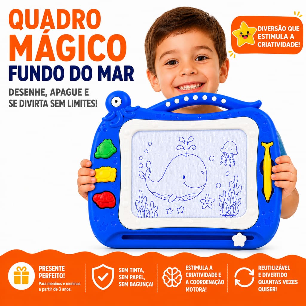 Lousa Mágica Magnética Infantil Interativa e Educativa Grande 42x34 cm Desenho Apagavel