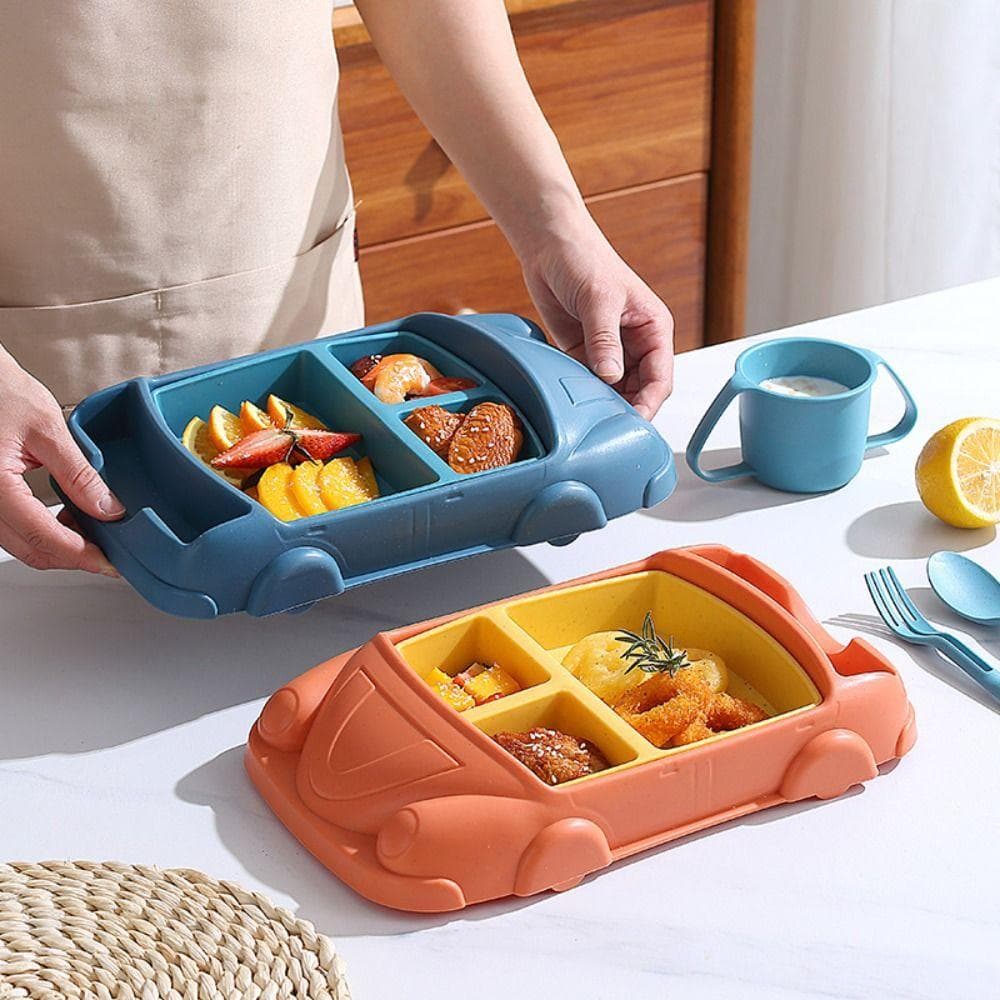 Conjunto De Talheres Infantis , Prato De Jantar Em Forma De Carro Criativo Resistente A Quedas Almoço Infantil Removível
