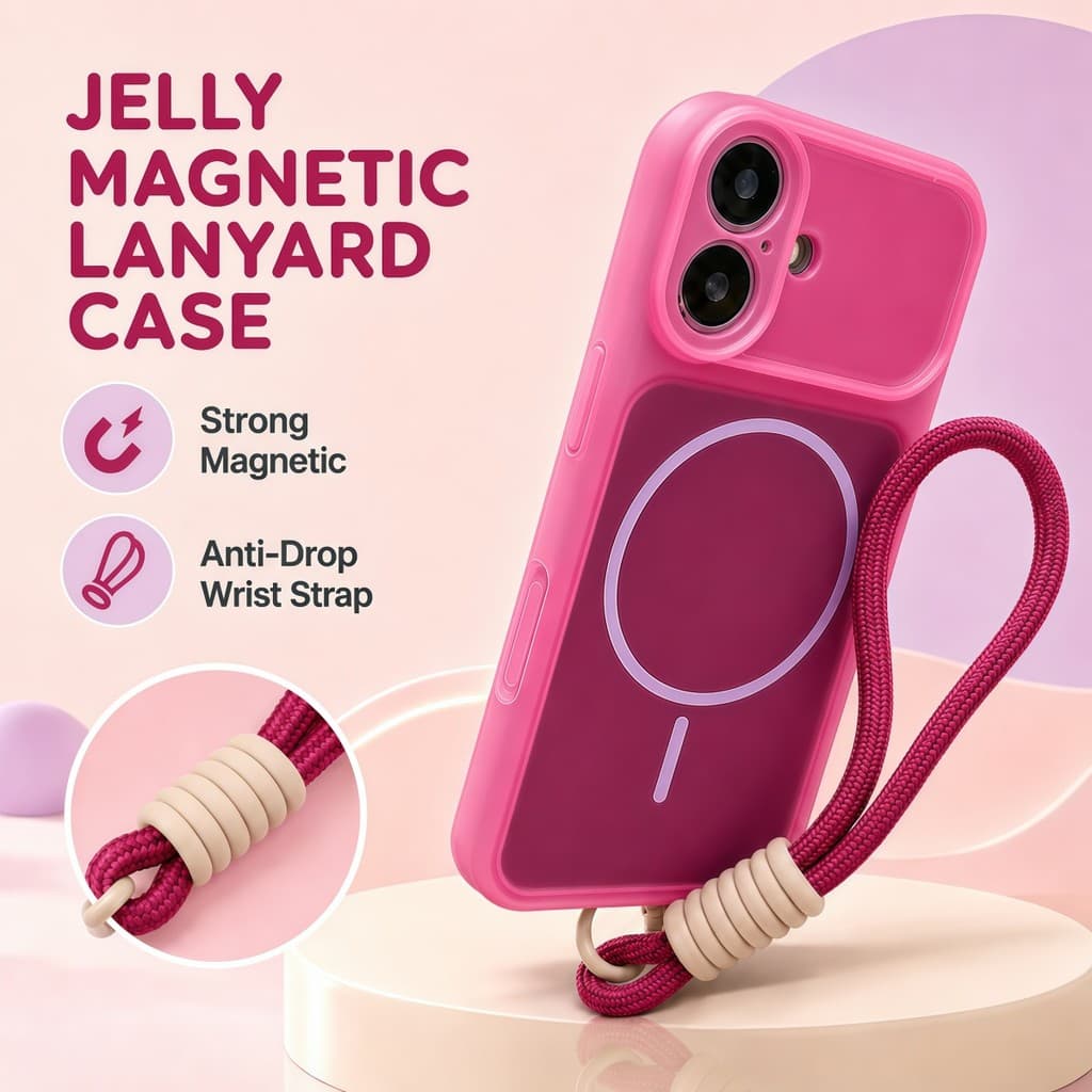 Capa De Cordão Magnético Gelatinoso Para iPhone 13 14 15 16 17 Pro Max Semi-Transparente À Prova De Choque Telefone Com