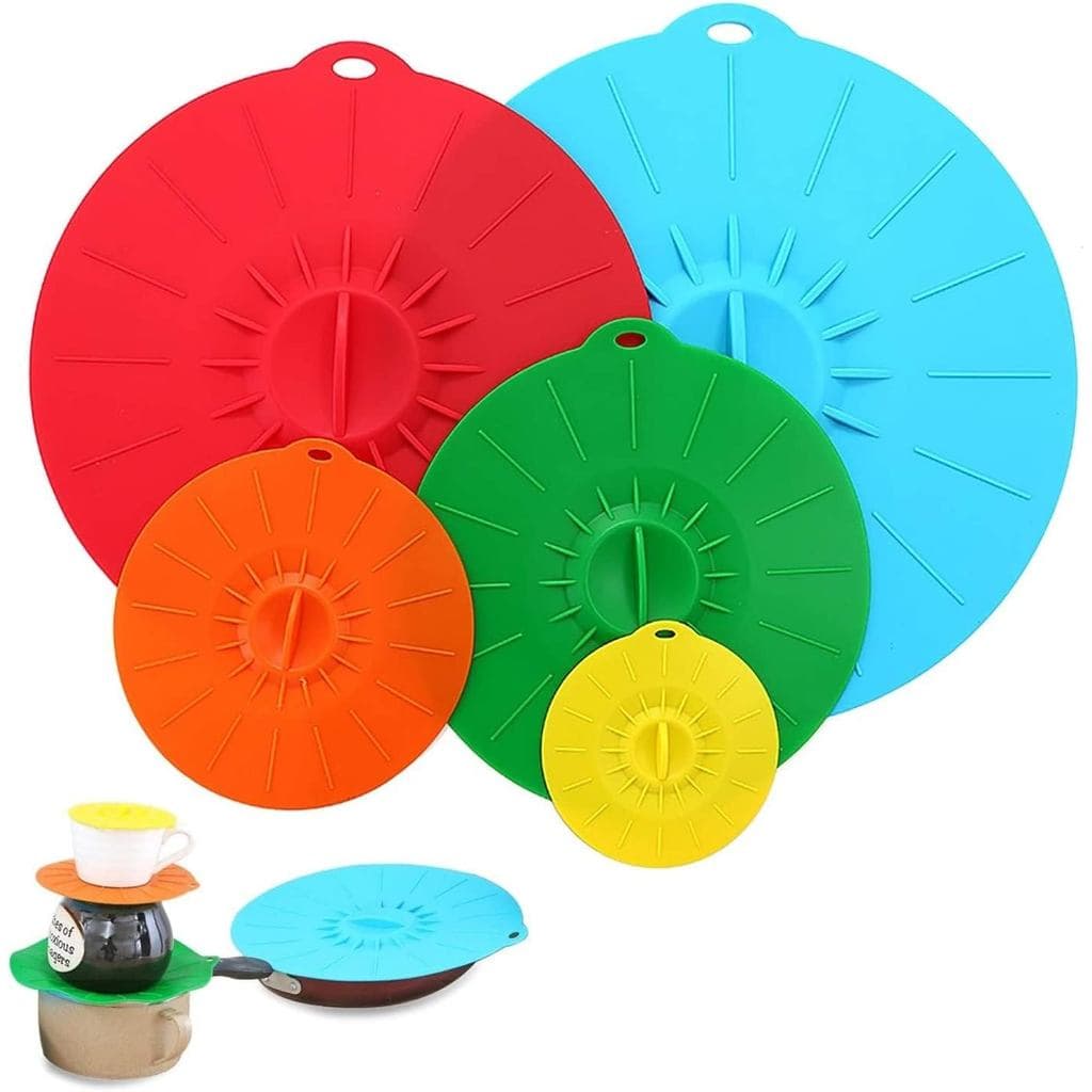 Tampas de Silicone para Tigelas, Pacote com 5: Tampa Reutilizável para Micro-ondas - Tampas de Silicone Resistentes ao C