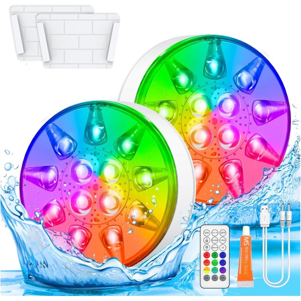 Luzes para Piscinas Elevadas e Enterradas, Luzes LED Submersíveis Recarregáveis com Controle Remoto, à Prova d'Água IP68