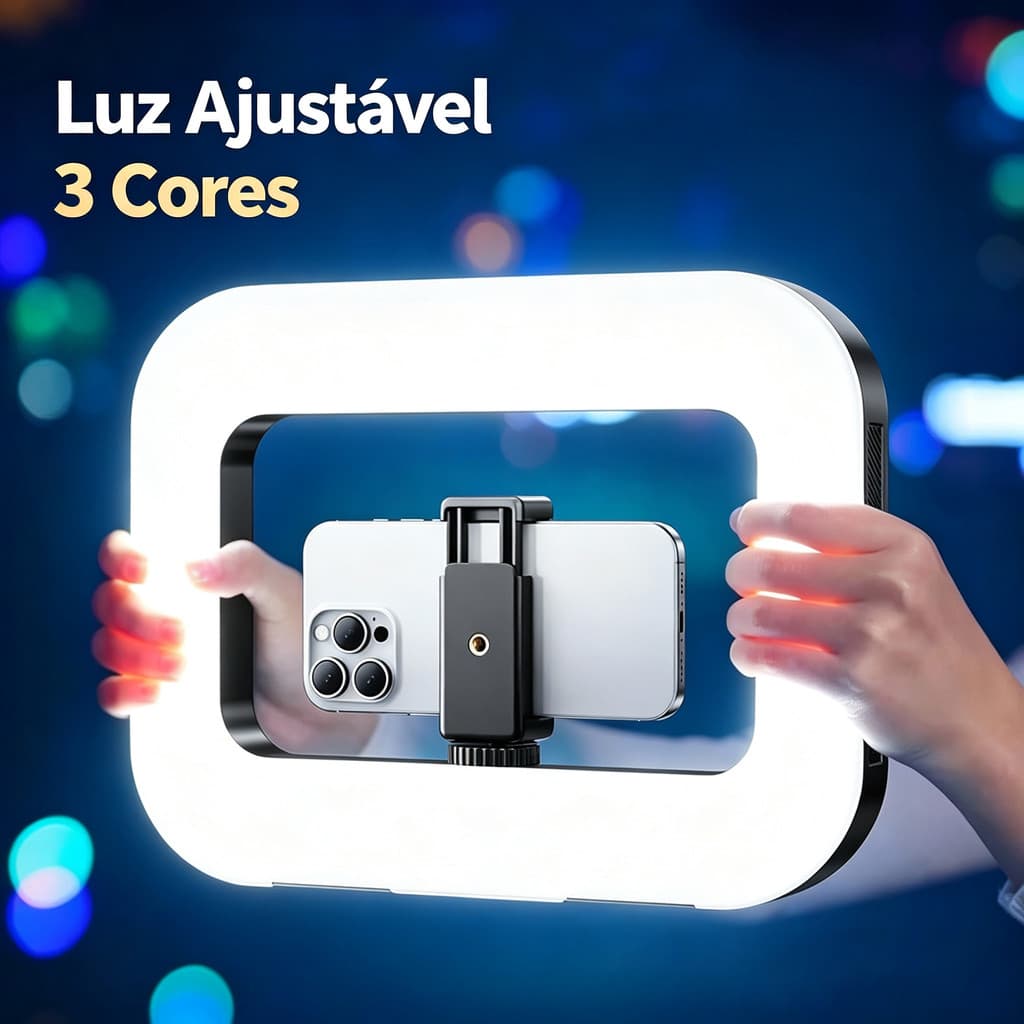 Luz de Anel Led Profissional 3 Temperaturas de Luz Com Adaptador para Celular Para Live e Fotografia
