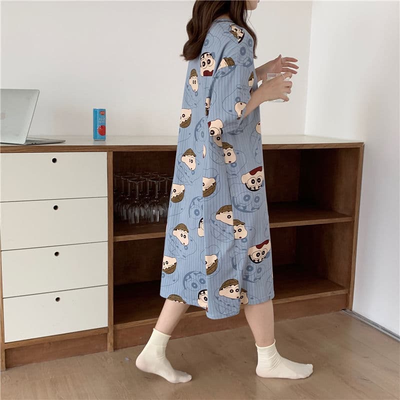 Camisola feminina verão versão coreana primavera outono estudante Homewear bonito fino de manga curta dos desenhos anima