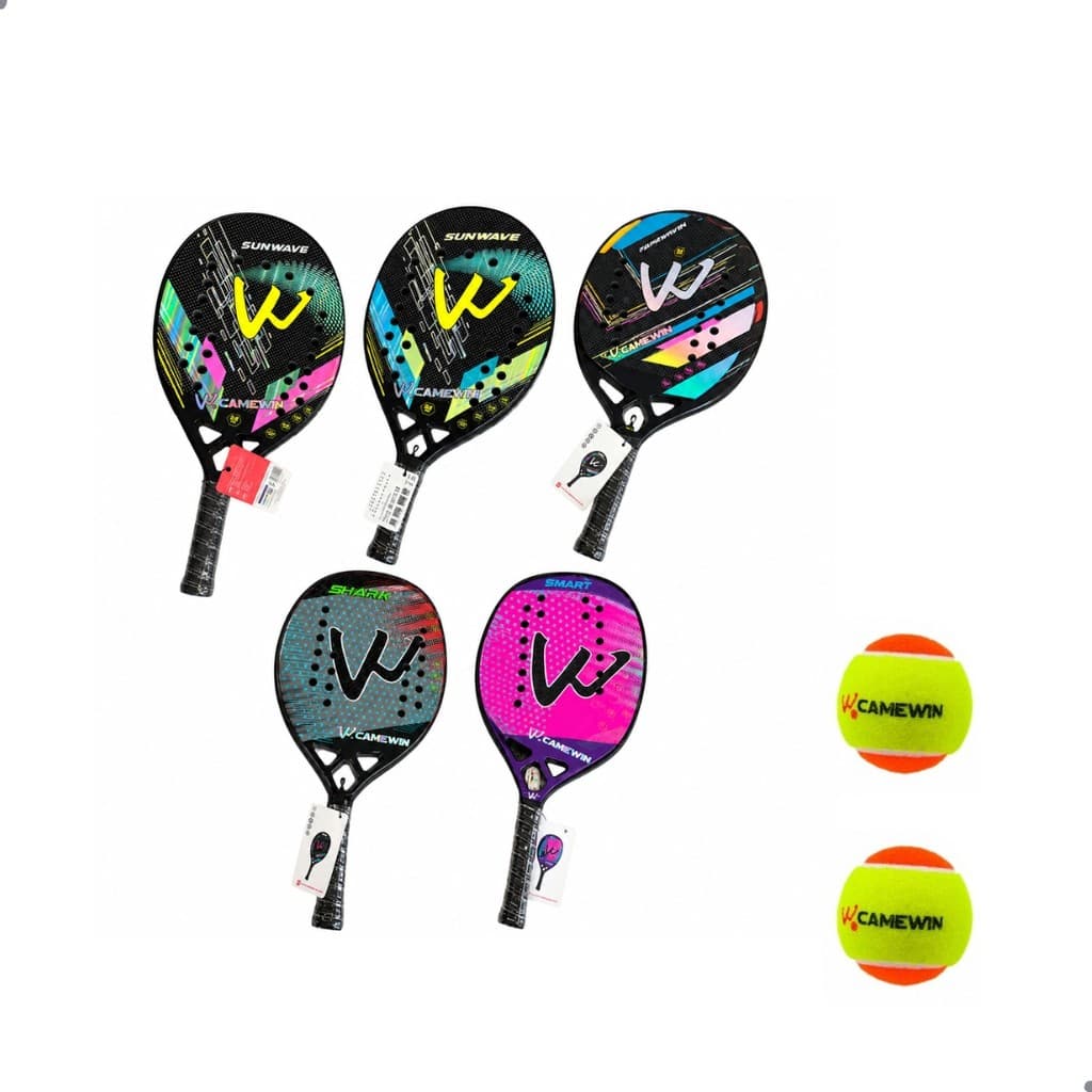Kit 2 Raquetes Beach Tennis Camewin Carbono 3K + 2 Bolinhas