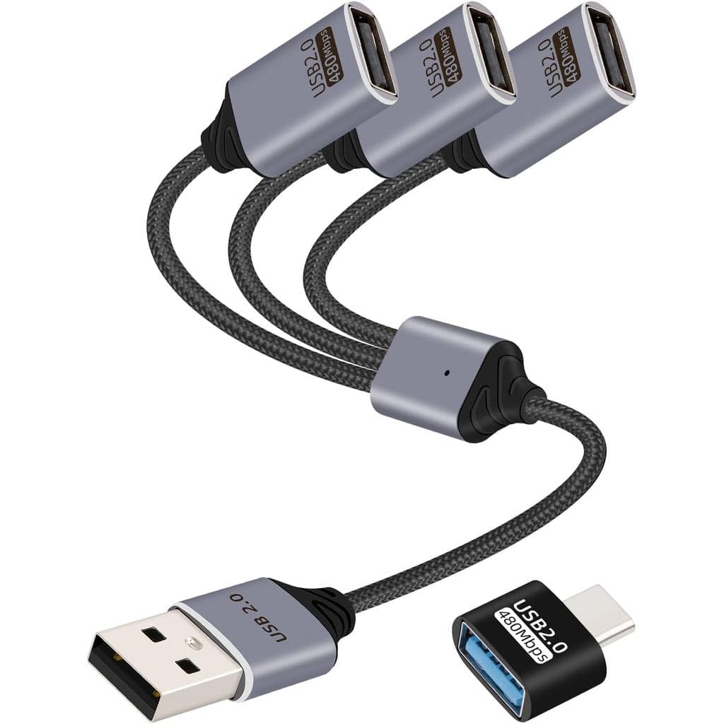 Divisor USB 1 Entrada 3 Saídas, Hub de Extensão USB Macho para 3 USB Fêmea, Cabo Divisor de Energia USB-A Suporta USB 2.