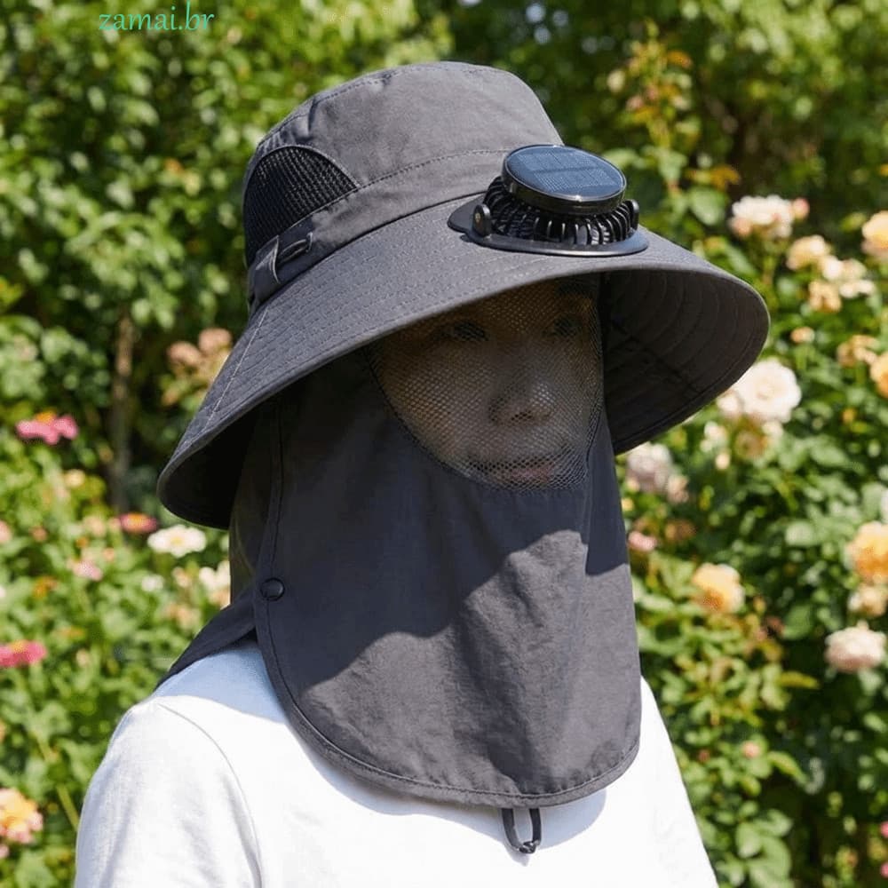 Chapéu De Ventilador Recarregável Solar ZAMAI , Ajustável Com Capa Facial , Proteção Para Pesca , De Longa Duração