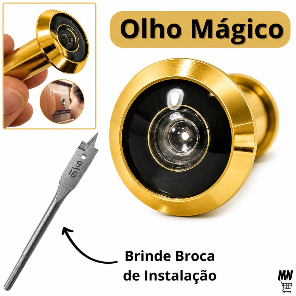 Olho Mágico Dourado Com Ângulo Visual 200º Com Regulagem Para Porta de Madeira Casa
