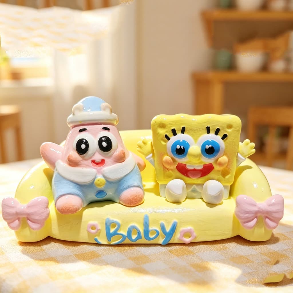 [99% impecável] Bob Esponja Calça Quadrada Melodia Morango Urso Aromaterapia Gesso Boneca Embrião Branco Feito à Mão DIY