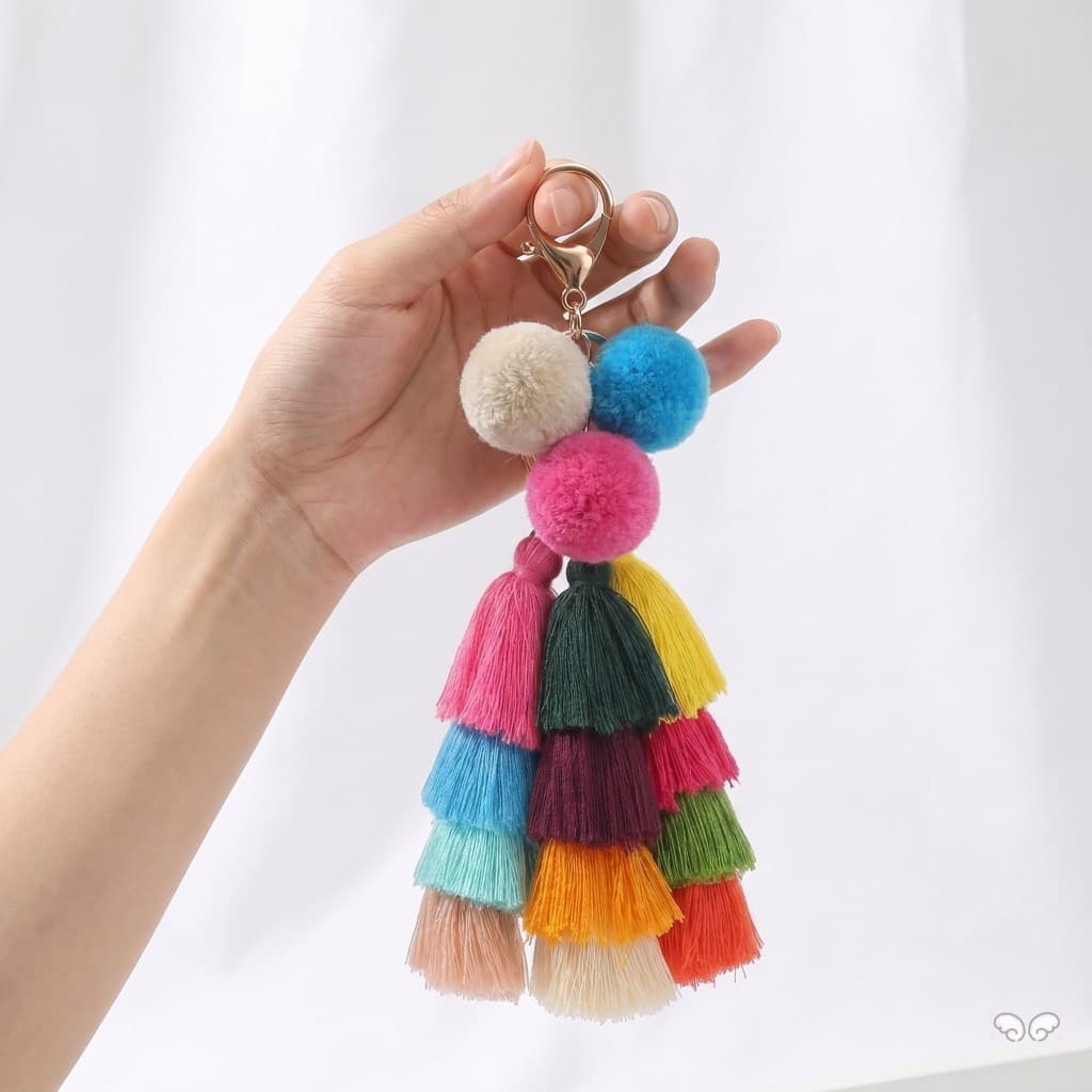 Chaveiro De Poliéster Com Borla Pom Bolsa Colorida Acessório Para Chave De Carro
