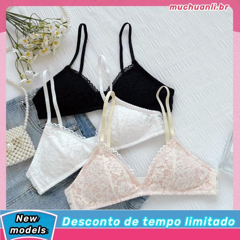 Roupa interior de renda francesa feminina estilo fino sem fio Push-Up seios pequenos dedicados estudante menina triângul