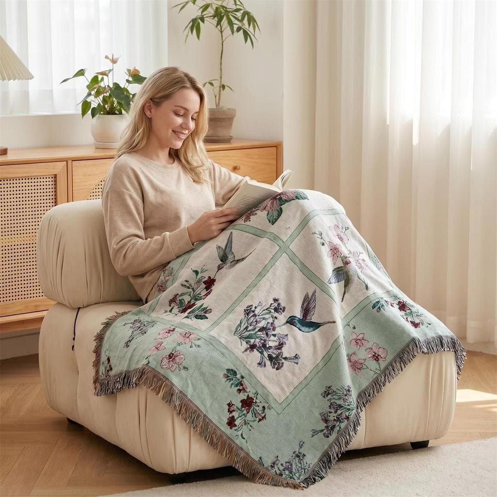Estilo chinês flor pássaro Multi-Purpose decoração cobertor Casual único sofá toalha borla tapeçaria cobertor de cabecei