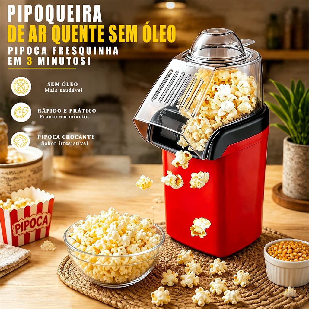 Pipoqueira Elétrica Sem Óleo Ar Quente Portátil Saudável Para Casa Festa Lanche Infantil