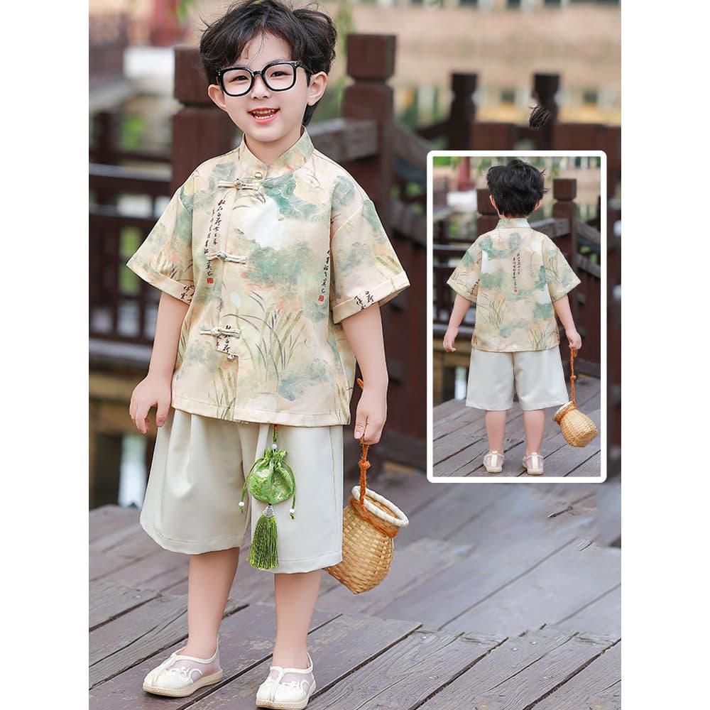 Roupas infantis meninos terno de manga curta Tang terno traje antigo roupas de verão 2026 novo estilo jovem mestre estil