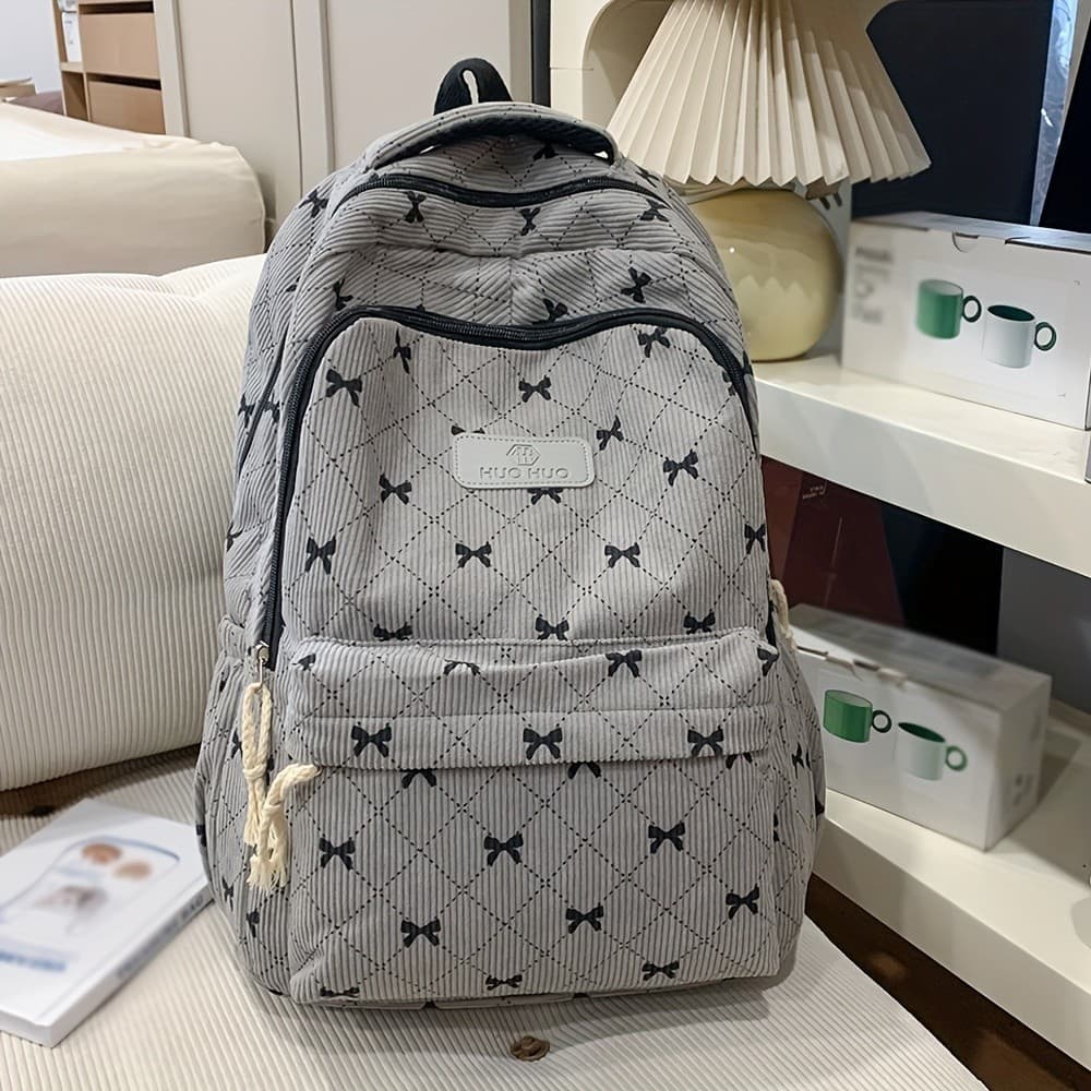 Mochila versão coreana novo estilo veludo arco mochila feminina estudante universitário Casual All-Match Commuter mochil