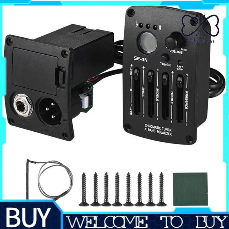Pré-Amplificador De Guitarra Acústica SE-4N 4 Bandas EQ Equalizador Captador Piezo Com Afinador LCD Peças E Acessórios