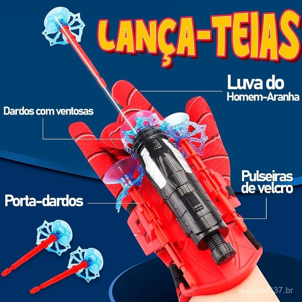 Luva  Solta Teias Divertido Brinquedo Infantil Lança Teia Grudenta Com 3 Dardos/Discos