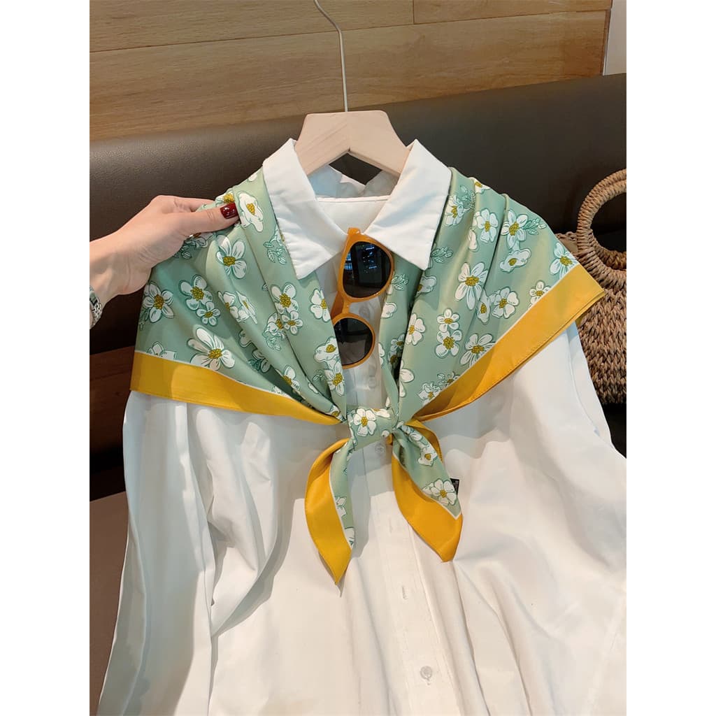 Pequeno fresco Frangipani 90cm grande lenço quadrado feminino primavera outono combinando camisa lenço de seda pequeno x