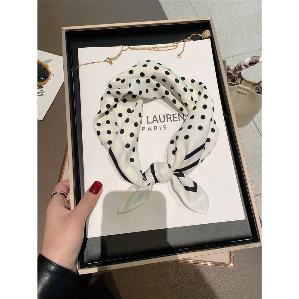 Polka Dot simulação seda 53cm pequeno lenço quadrado feminino primavera aeromoça profissional wear pequeno cachecol deco