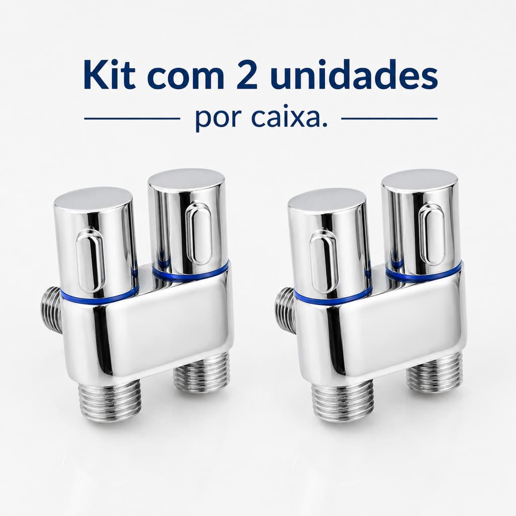 Kit 2 Válvula Dupla 2 Saídas com Registros Independentes Mecanismo Cerâmico Cromada para Banheiro Cozinha