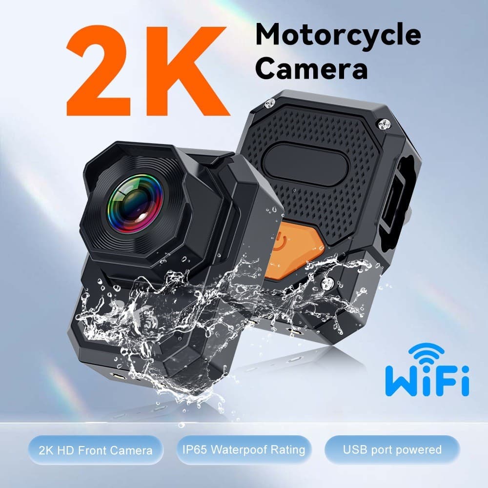 [APP disponível] Câmera HD 2K para motocicleta/visão noturna, gravador de direção à prova d'água/antiroubo, fonte de ali