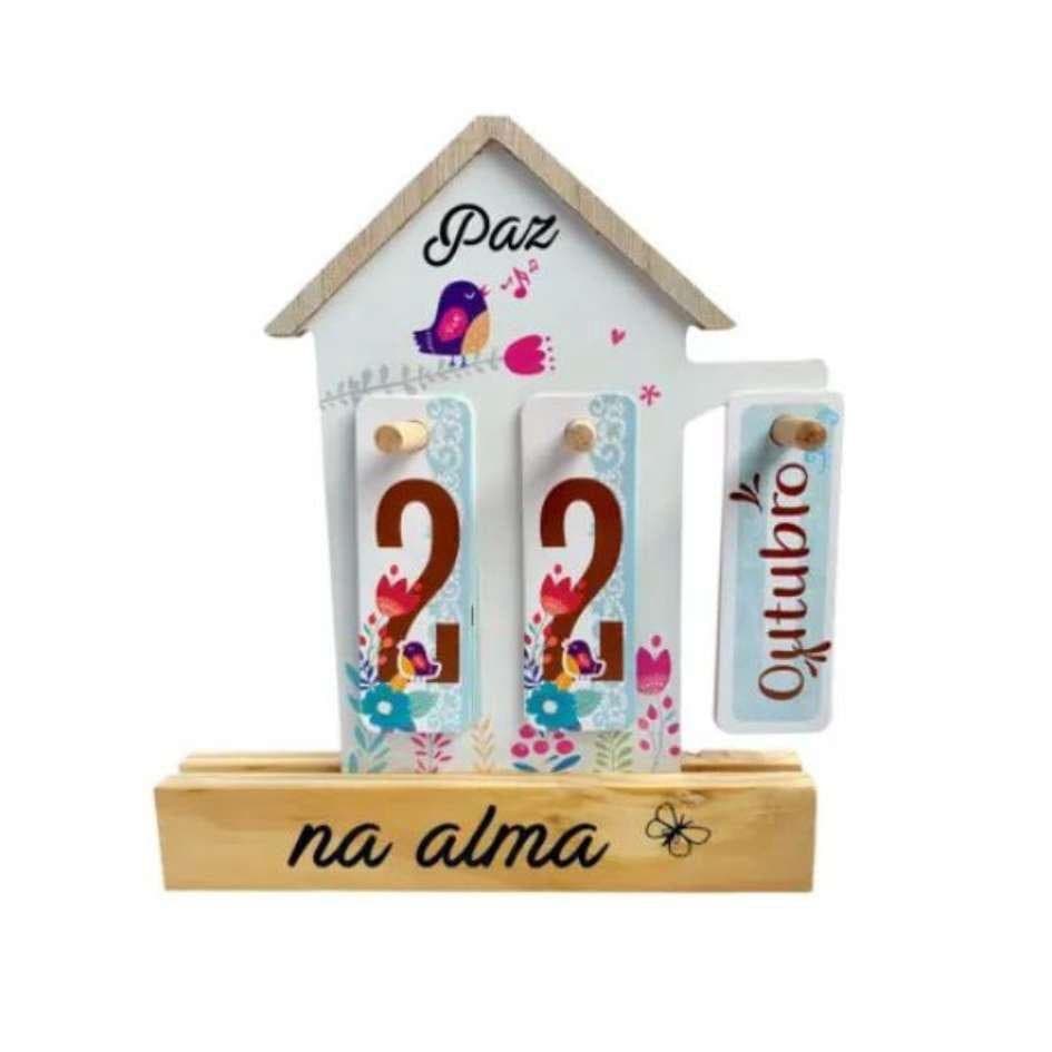 Calendário de Mesa Permanente Em Madeira Casa Àrvore