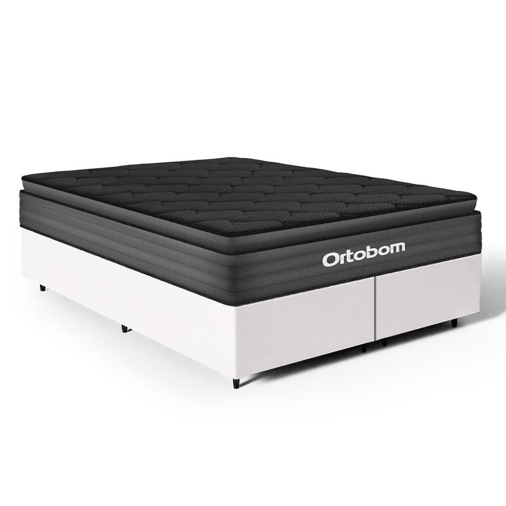 Cama Box com Colchão Ortobom de Espuma Pillow Top Confort Black Queen 158cm